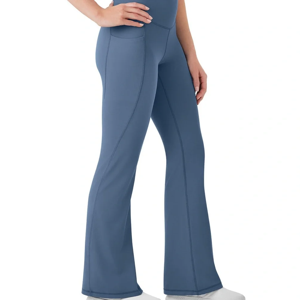 Blue Flare Pants with High-Rise Waist Yoga pant - Picture 3 of 6